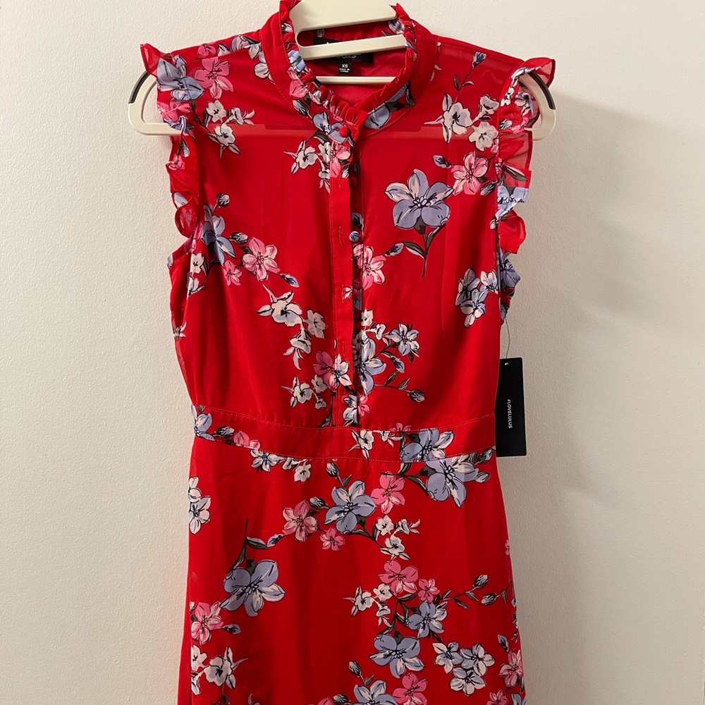 Beautiful high neck red floral mini dress